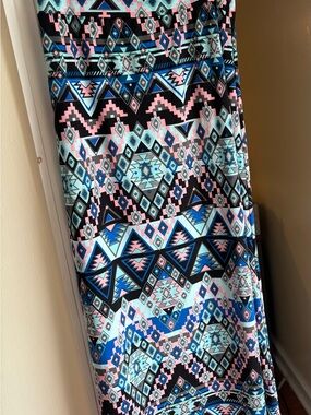 Jon & Anna Geometric Aztec Print Skirt in Black, Blue & Pink